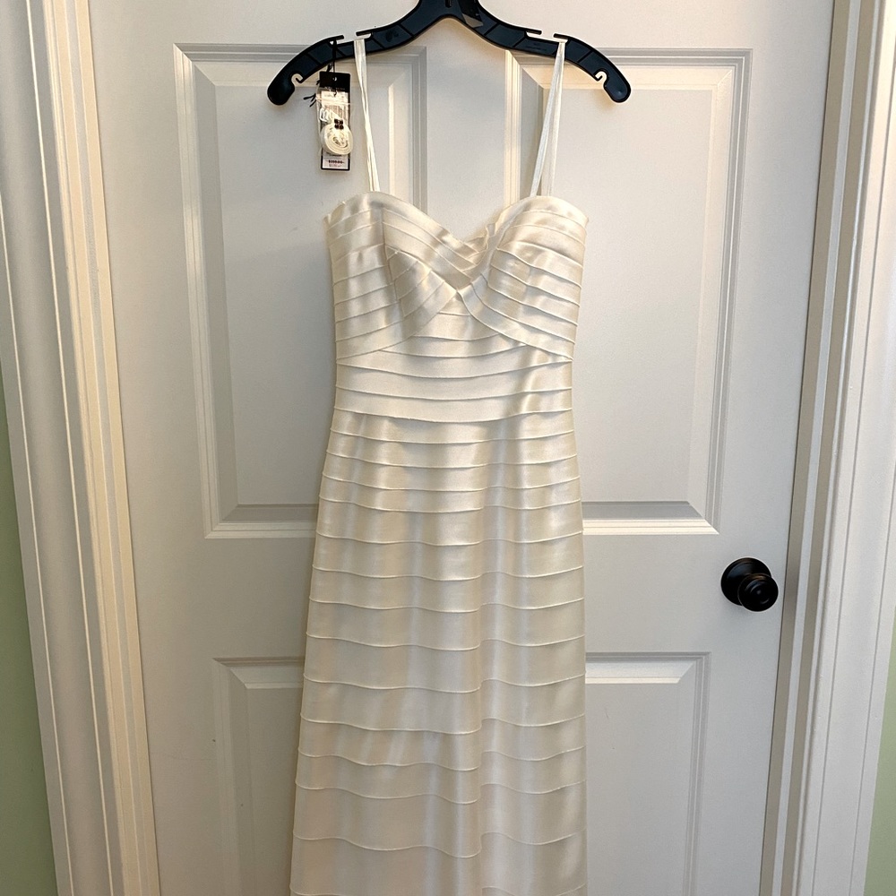 BCBG Layered White Satin Flo Dress Size 2